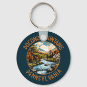 Pocono Mountains Pennsylvania Sunset Retro Art Sleutelhanger (Achterkant)