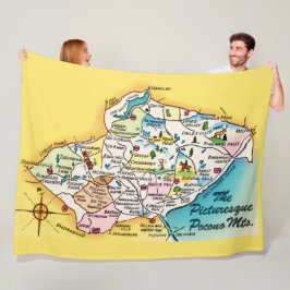 Pocono Mtns Vintage Kaart Fleece Deken