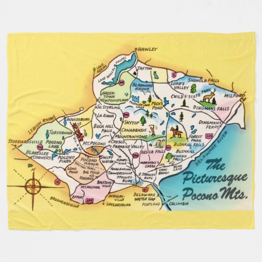  Pocono Mtns Vintage Map  Fleece Deken (Voorkant (Horizontaal))
