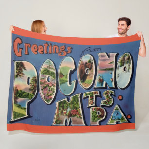 Pocono Mtns Vintage Postcard Fleece Deken