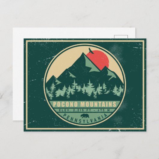 Poconos PA Retro Sunset  Souvenir Gift Briefkaart (Voorkant / Achterkant)