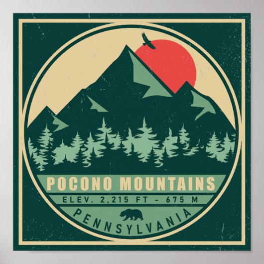 Poconos PA Retro Sunset Souvenir Gift Poster (Voorkant)
