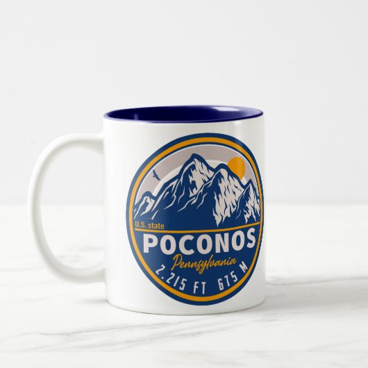 Poconos Pennsylvania Retro Mountains Souvenirs Tweekleurige Koffiemok (Links)