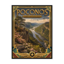 Poconos Pennsylvania Vintage Art Deco Gouden Tijdp