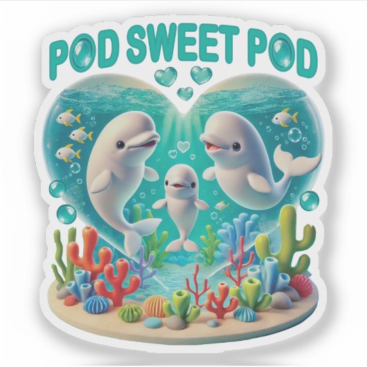 "Pod Sweet Pod" Whale-familie Sticker (Voorkant)