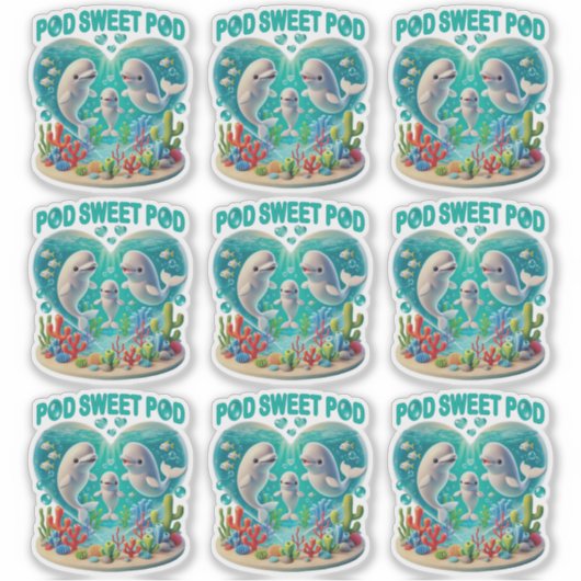 "Pod Sweet Pod" Whale-familie Sticker (Voorkant)