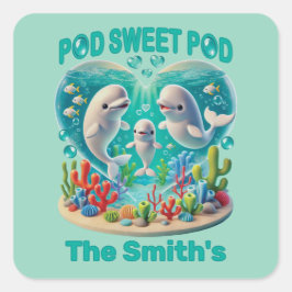 "Pod Sweet Pod" Whale familie  Vierkante Sticker