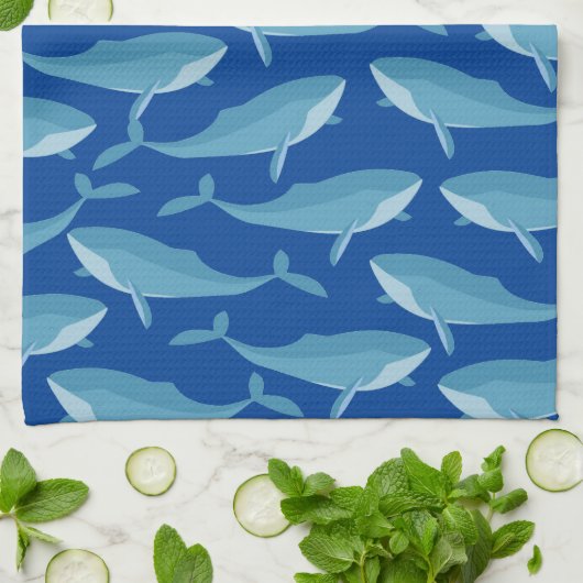 Pod walvissen die donkerblauw zwemmen theedoek (Gevouwen)