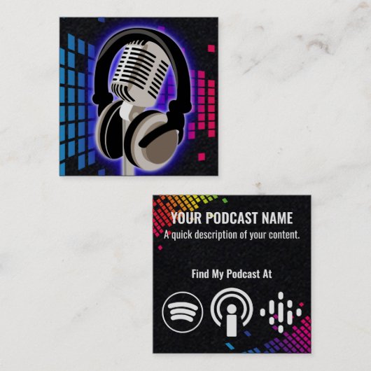 Podcast Ggloeiende microfoonhoofdtelefoon Blue Bla Vierkante Visitekaartje (Voorkant / Achterkant)