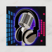 Podcast Ggloeiende microfoonhoofdtelefoon Blue Bla Vierkante Visitekaartje (Voorkant)