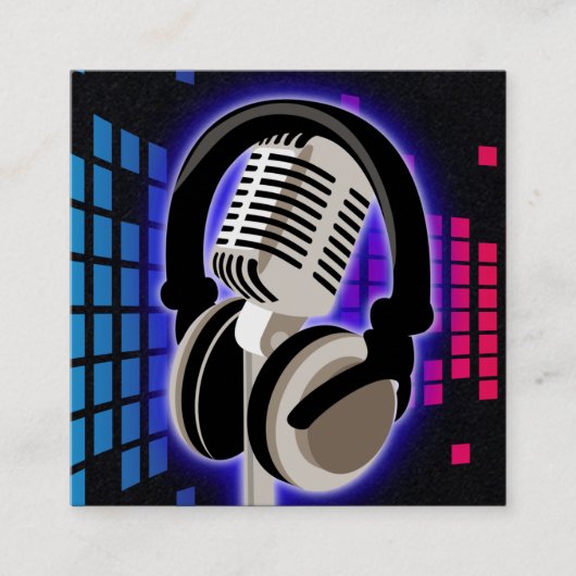 Podcast Ggloeiende microfoonhoofdtelefoon Blue Bla Vierkante Visitekaartje (Voorkant)