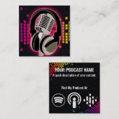 Podcast gloeiende microfoon hoofdtelefoon Roze zwa Vierkante Visitekaartje (Voorkant / Achterkant)