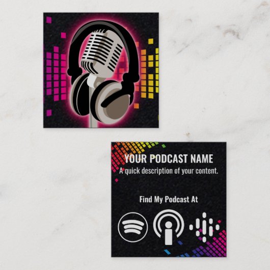 Podcast gloeiende microfoon hoofdtelefoon Roze zwa Vierkante Visitekaartje (Voorkant / Achterkant)