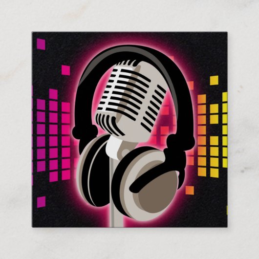 Podcast gloeiende microfoon hoofdtelefoon Roze zwa Vierkante Visitekaartje (Voorkant)