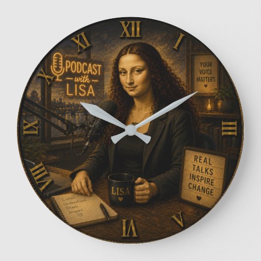 Podcast Host Funny Mona Lisa Grote Klok (Voorkant)
