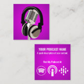 Podcast-microfoonhoofdtelefoon Paars Vierkante Visitekaartje (Voorkant / Achterkant)