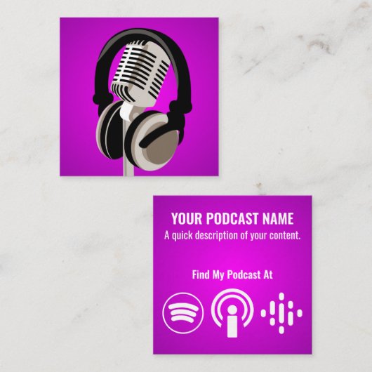 Podcast-microfoonhoofdtelefoon Paars Vierkante Visitekaartje (Voorkant / Achterkant)