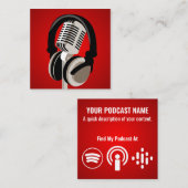 Podcast Microfoonhoofdtelefoon Rood Vierkante Visitekaartje (Voorkant / Achterkant)