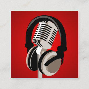 Podcast Microfoonhoofdtelefoon Rood Vierkante Visitekaartje