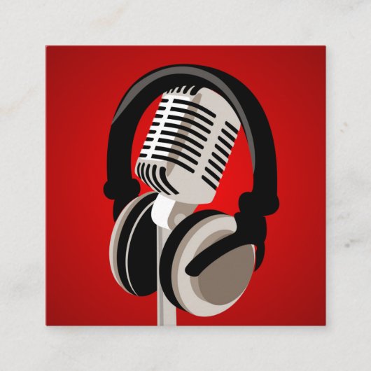 Podcast Microfoonhoofdtelefoon Rood Vierkante Visitekaartje (Voorkant)