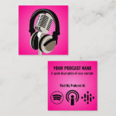 Podcast Microfoonhoofdtelefoon Roze Vierkante Visitekaartje (Voorkant / Achterkant)