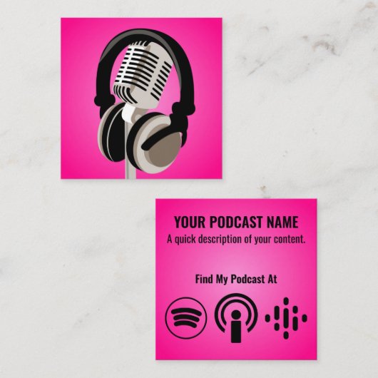 Podcast Microfoonhoofdtelefoon Roze Vierkante Visitekaartje (Voorkant / Achterkant)