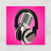 Podcast Microfoonhoofdtelefoon Roze Vierkante Visitekaartje (Voorkant)