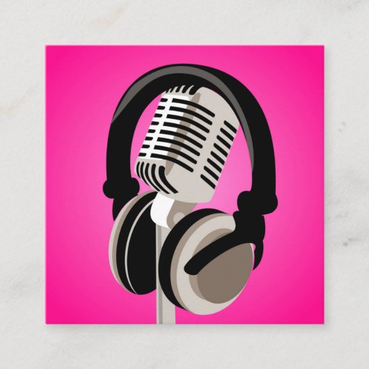 Podcast Microfoonhoofdtelefoon Roze Vierkante Visitekaartje (Voorkant)