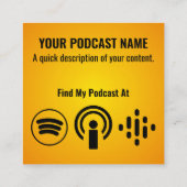 Podcast Sinaasappel microfoonhoofdtelefoon Vierkante Visitekaartje (Achterkant)