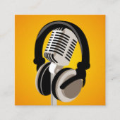 Podcast Sinaasappel microfoonhoofdtelefoon Vierkante Visitekaartje (Voorkant)