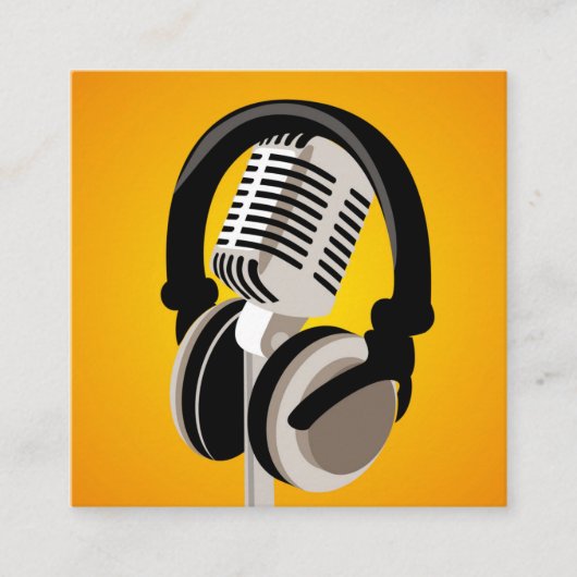 Podcast Sinaasappel microfoonhoofdtelefoon Vierkante Visitekaartje (Voorkant)