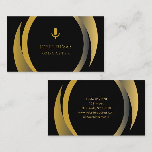 Podcaster, Podcast Zwart & Goud Visitekaartje (Voorkant / Achterkant)