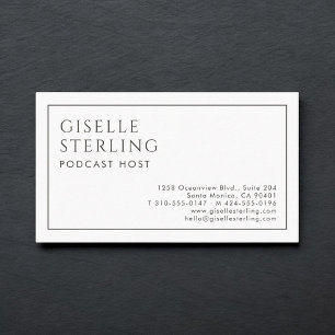 Podcastpresentator Luxe Minimalist Zwart Wit Visitekaartje