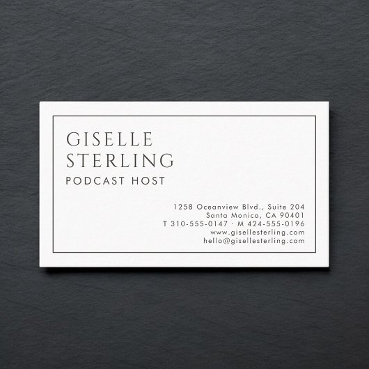 Podcastpresentator Luxe Minimalist Zwart Wit Visitekaartje