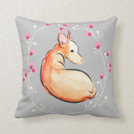 Podenco Dog Waterverf Zacht grijze Floral Kussen