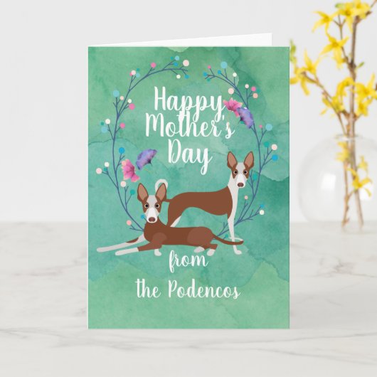  Podenco Dogs Mam Moederdag Floral Kaart (Gele Bloem)