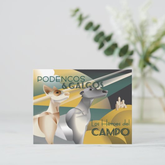 Podenco en Galgo Art Deco stijl Poster Briefkaart (Staand voorkant)