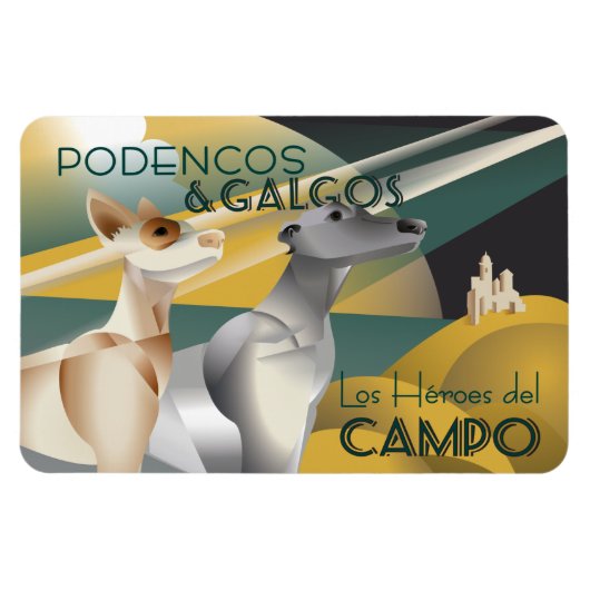 Podenco en Galgo Art Deco Style Magneet (Horizontaal)