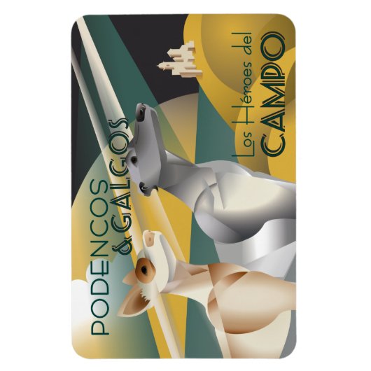 Podenco en Galgo  Art Deco Style Magneet (Verticaal)