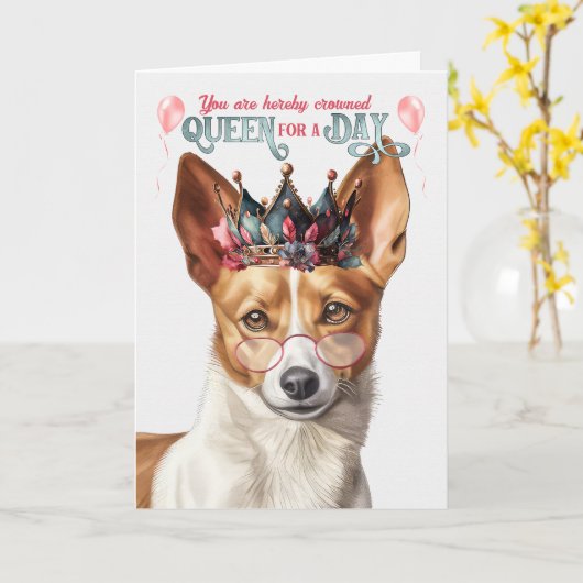 Podengo Pequeno Hond Koningin Dag Grappige Verjaar Kaart (Gele Bloem)