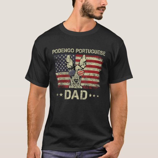 Podengo Portuguese Dad Dog American Flag 4th Of J T-shirt (Voorkant)