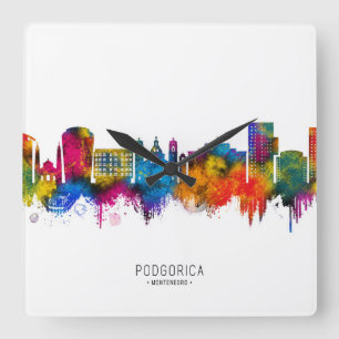 Podgorica Montenegro Silhouet Vierkante Klok