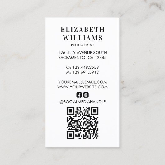 Podiatrist Voet Gezondheidsbeoefenaar QR Code Mode Visitekaartje (Achterkant)