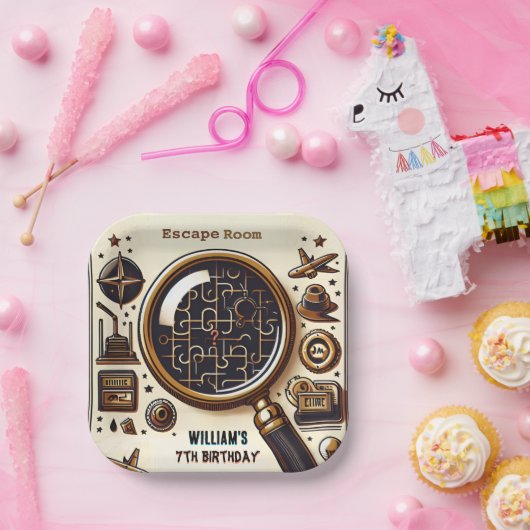 podium Clue Spy Escape Room 7e Verjaardag uitnodig Papieren Bordje (Feest)
