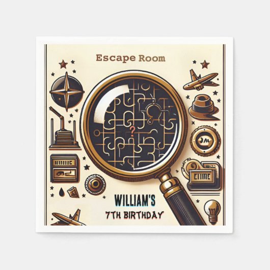 podium Clue Spy Escape Room 7e Verjaardag uitnodig Servet (Voorkant)