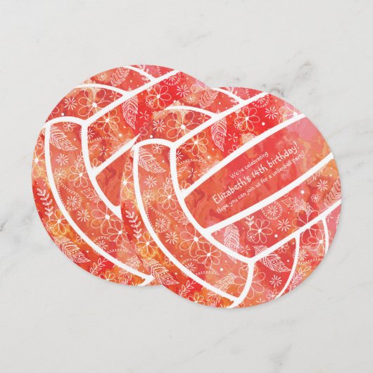 Podiumbloemetjes rode oranje volleybalpartij kaart (Voorkant / Achterkant)