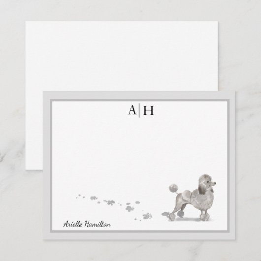 Podle Dog Grey Border Monogram Gepersonaliseerd Notitiekaartje (Voorkant / Achterkant)