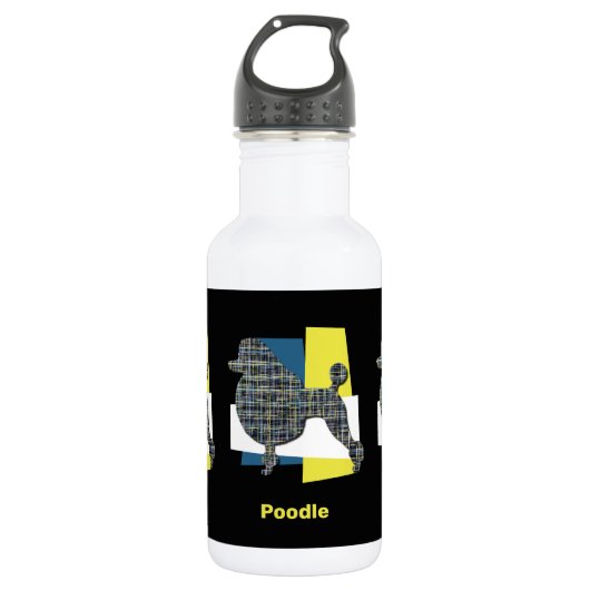 Podle Dog Silhouette Yellow & Blue Grid Waterfles (Voorkant)