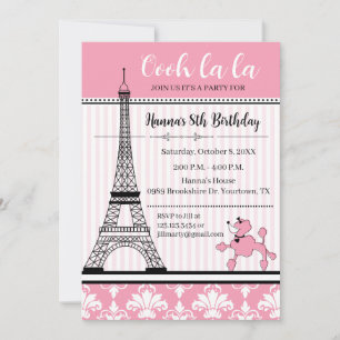 Podle & Eiffel Tower Theme Birthday Uitnodiging