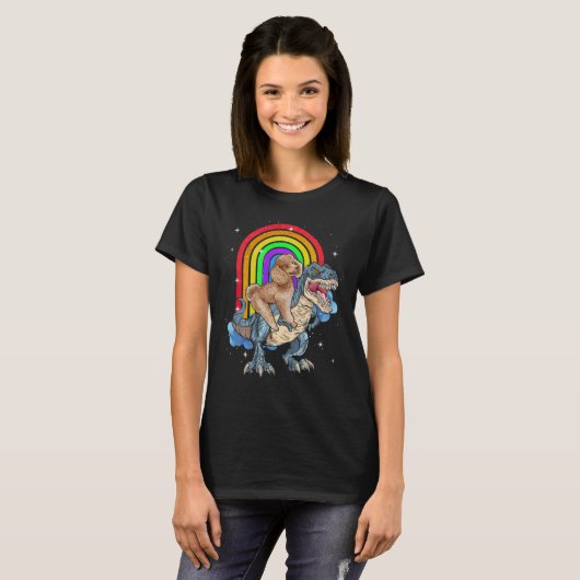 Podle Riding Dinosaur T rex Rainbow T-shirt (Voorkant volledig)